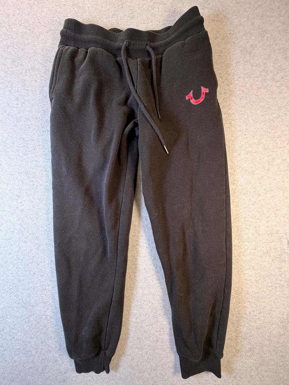 True Religion Black Fleece Jogger Sweatpants with Red Horseshoe Logo